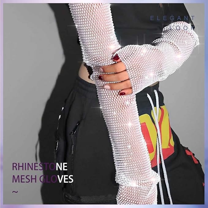 White with Crystal Clear - RHINESTONE GAUNTLET SLEEVES - Image 3