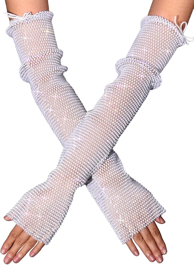 White with Crystal Clear - RHINESTONE GAUNTLET SLEEVES - Image 2